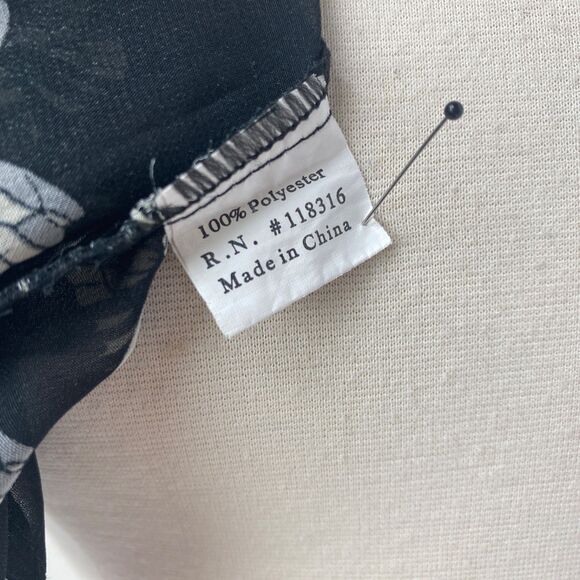 Glam Doll Black Sheer Blouse Med Bow Print Peter Pan Collar Whimsy Goth Siren - Picture 11 of 12